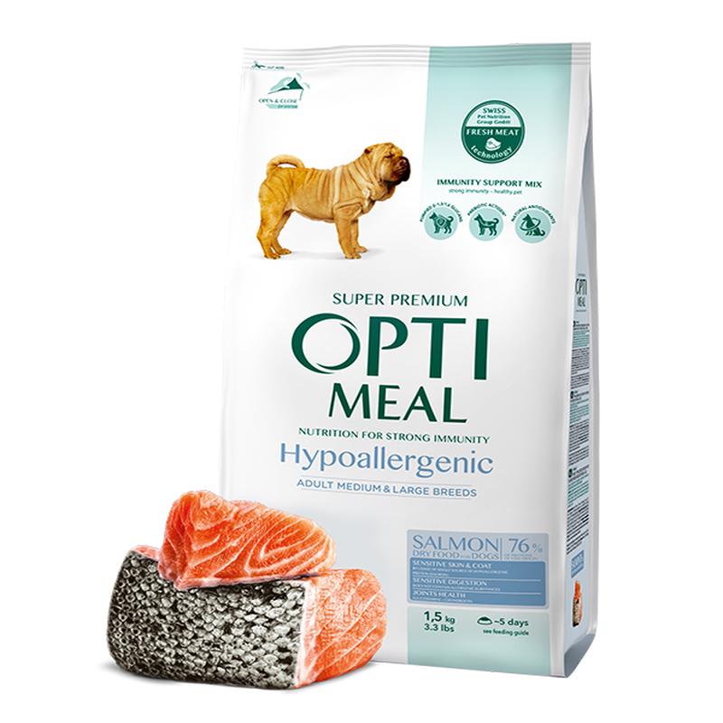 Hypoallergenic complete dry pet food for adult dogs of medium and large breeds SALMON