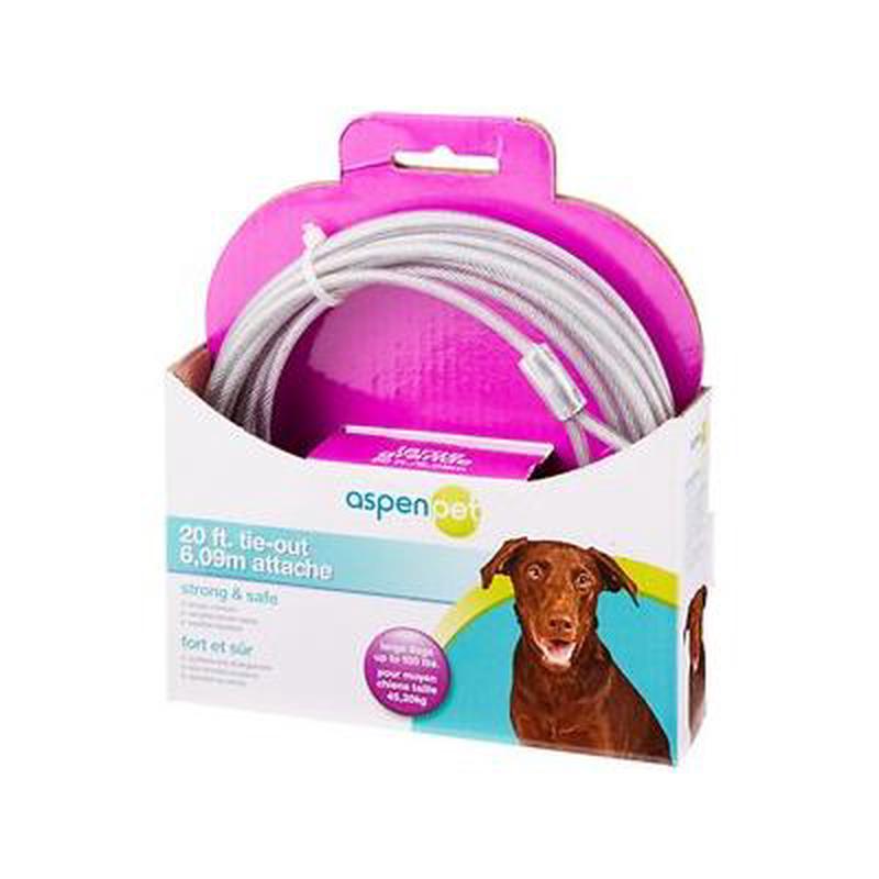 Aspen Pet Vinyl-Coated Dog Tie-Out Cable 20 ft, For Dogs Up to 100 lb