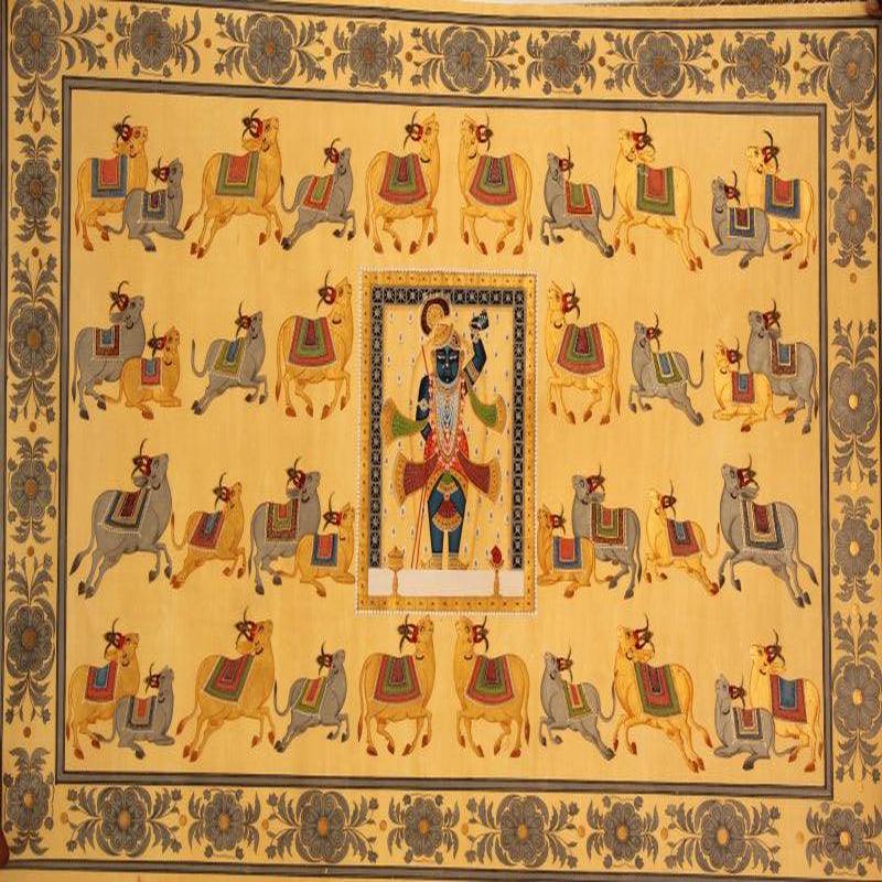 Ganga Jamuna Pichwai Pichwai Painting (Shrinathji with Cows)