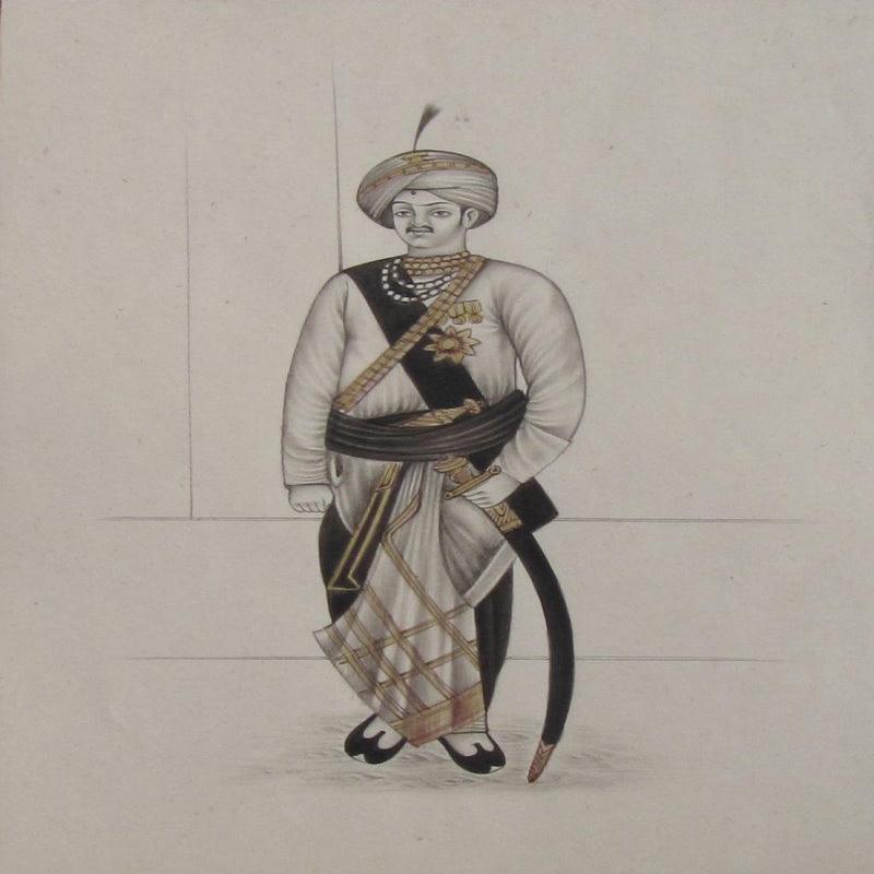 A Rajput King With Sword