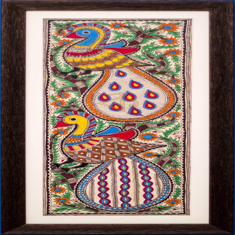 2 Peacocks Madhubani Painting