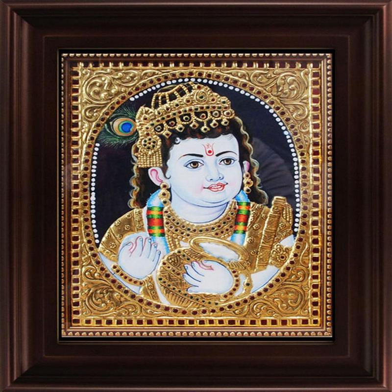Butter Krishna Tanjore Painting (Bala Krishna with Butter Pot)