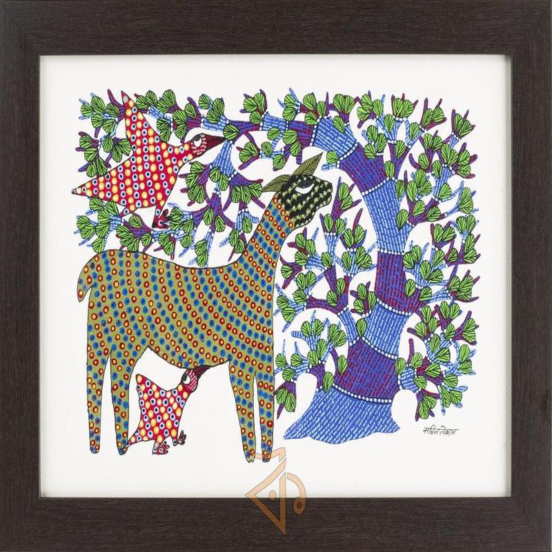 Deer And Peacocks Gond Art 2