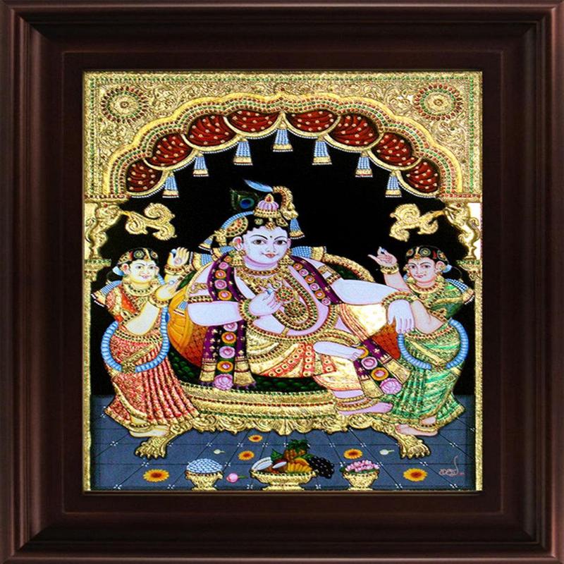 Durbar Krishna Tanjore Painting (Krishna with Gopis)