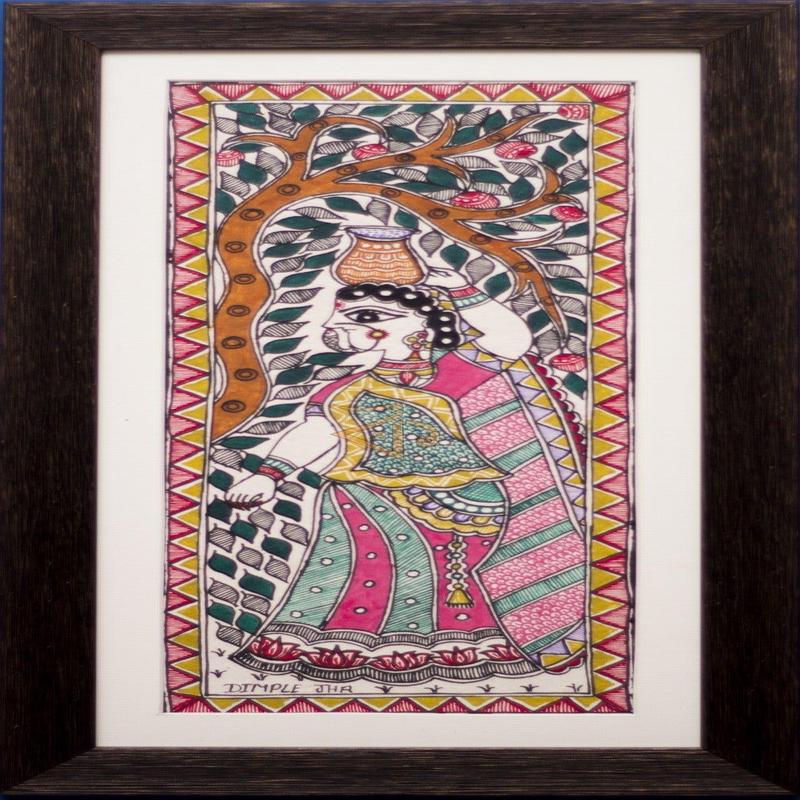 Woman Carrying Pot Madhubani Painting