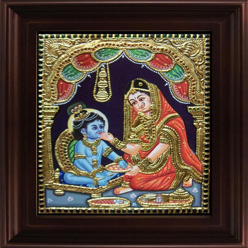 Yashoda Krishna Tanjore Painting (Yashoda and Krishna)