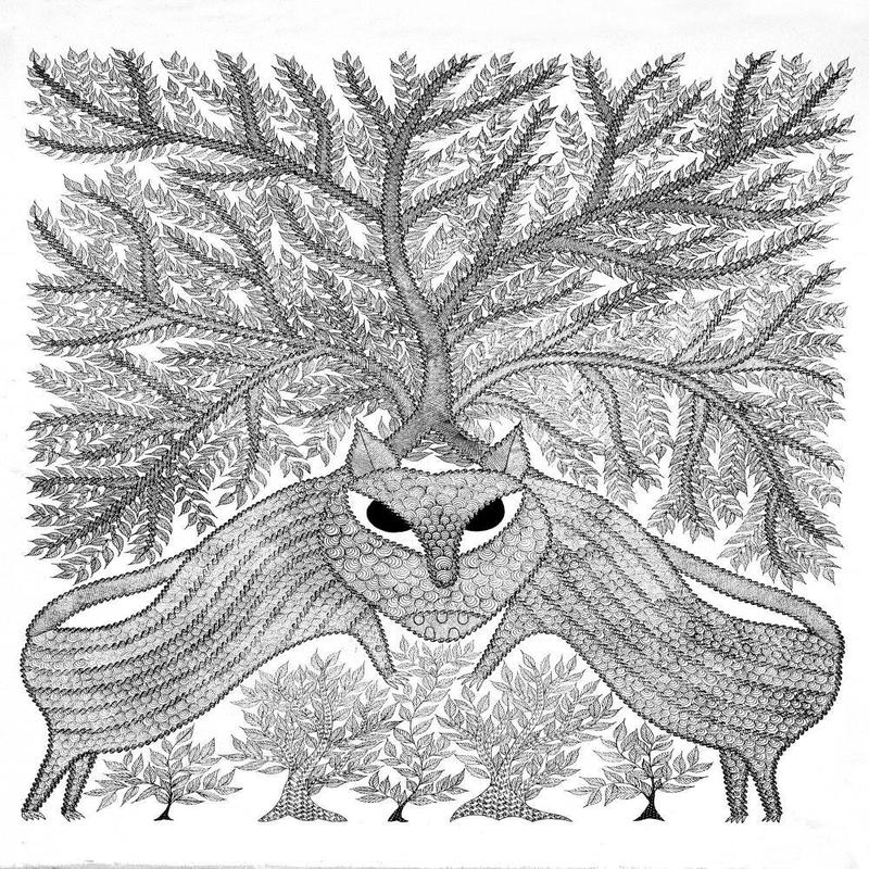 The Tigers Reunion Canvas Gond Art