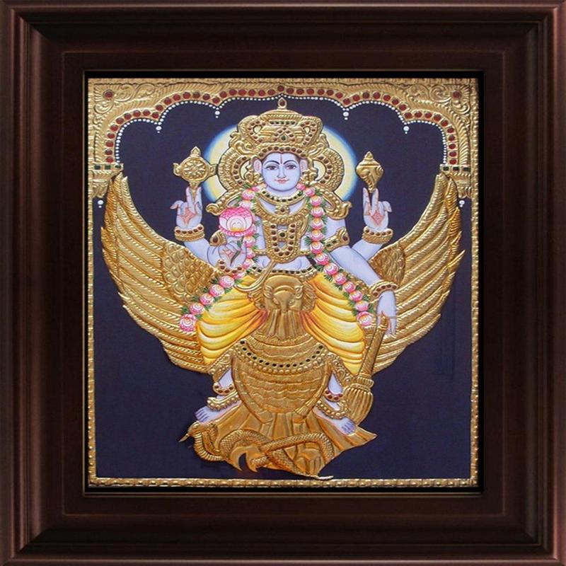Vishnu Karudan Tanjore Painting (Vishnu's Divine Mount Garuda)