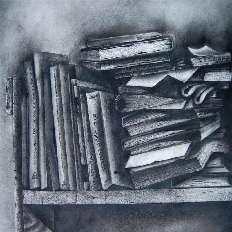 3 Books On Rack (Bookshelf Still Life by Nuril Bhosale)