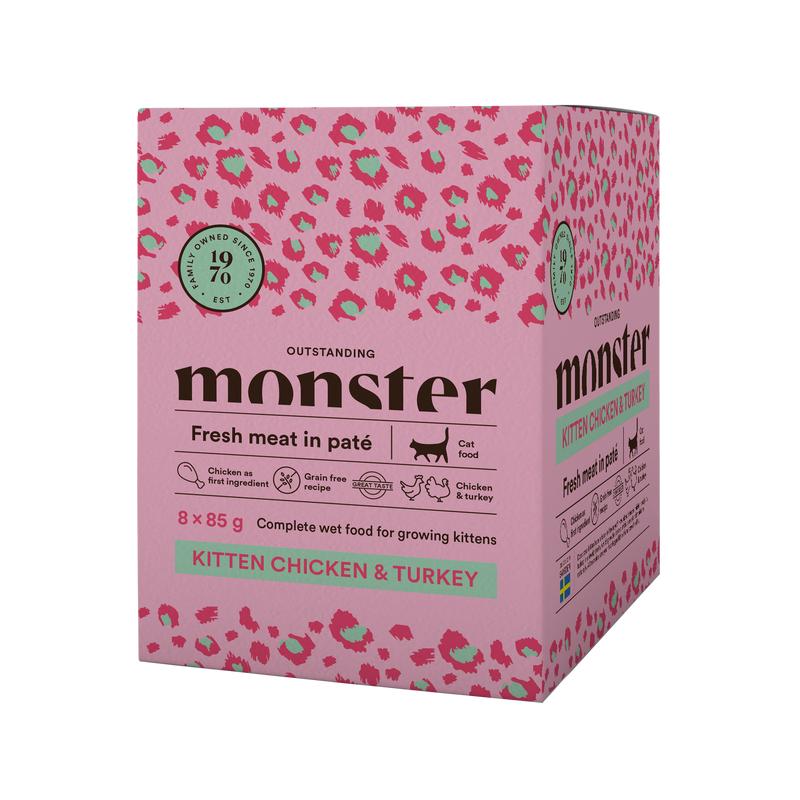 Monster Cat Pouches Kitten Chicken-Turkey 8 x 85 g