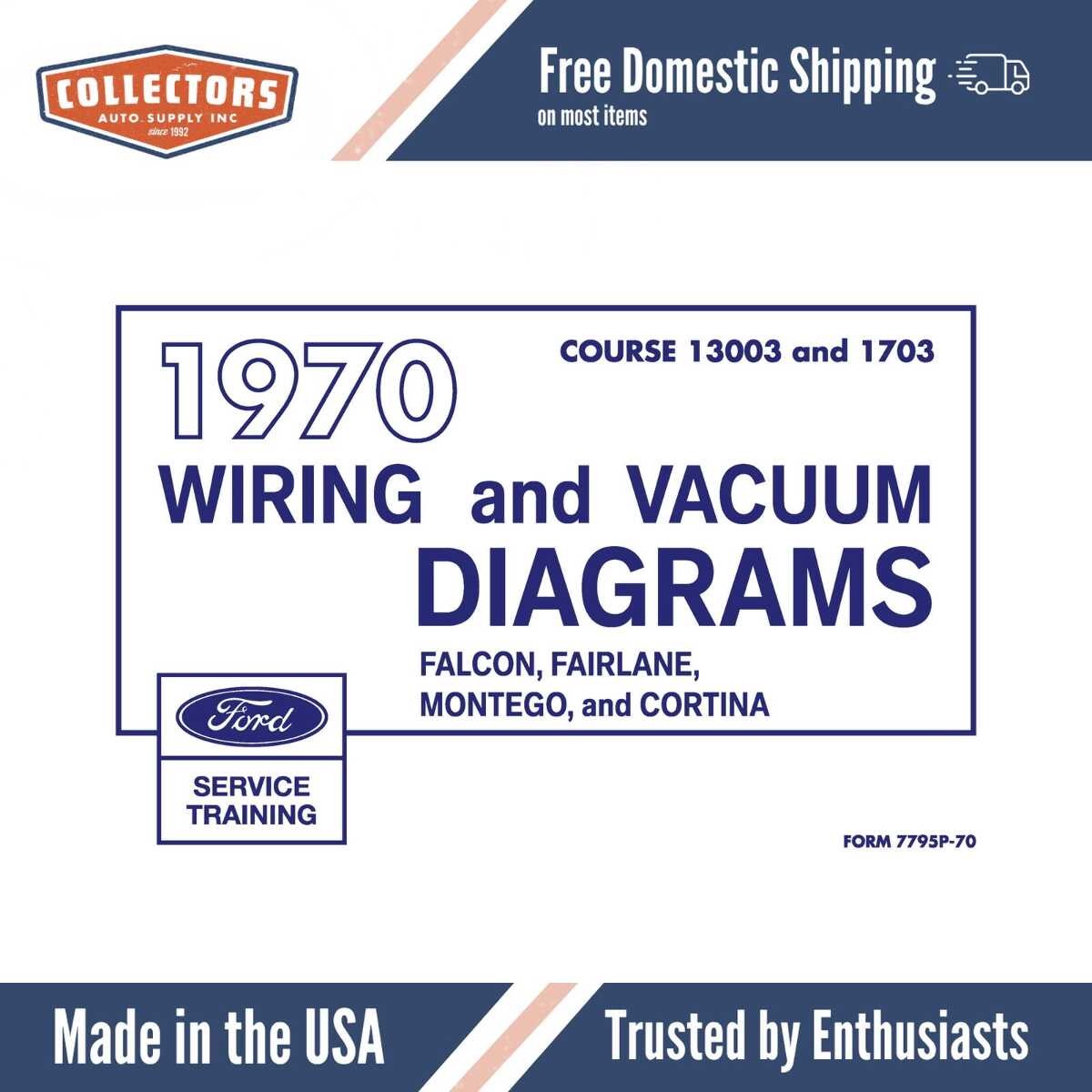 1970 Ford Falcon Fairlane Montego Cortina Wiring and Vacuum Diagrams Manual - 11x17 inch COMB Bound