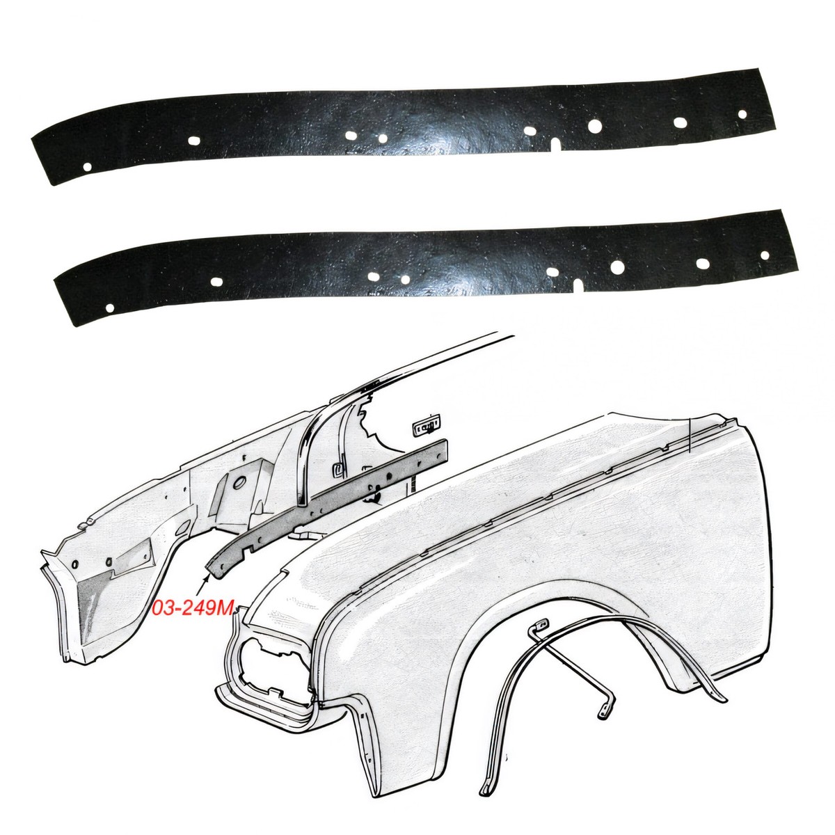 Front Fender Apron Upper Reinforcement to Fender Seal Pair for 1961-1964 Lincoln